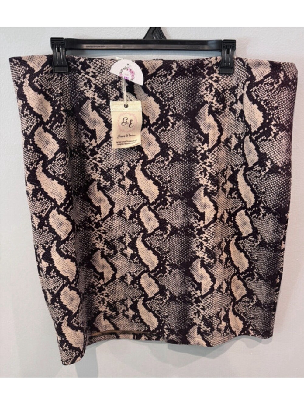 Grace & Emma Women’s Snake Print Pencil Skirt XXL Brown Beige Stretch Pull On